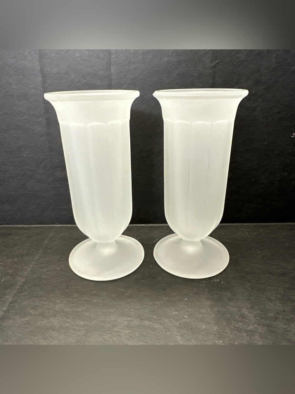 Indiana Glass Frosted White Satin Optic Rib Footed Juice Parfait Glasses Set 2